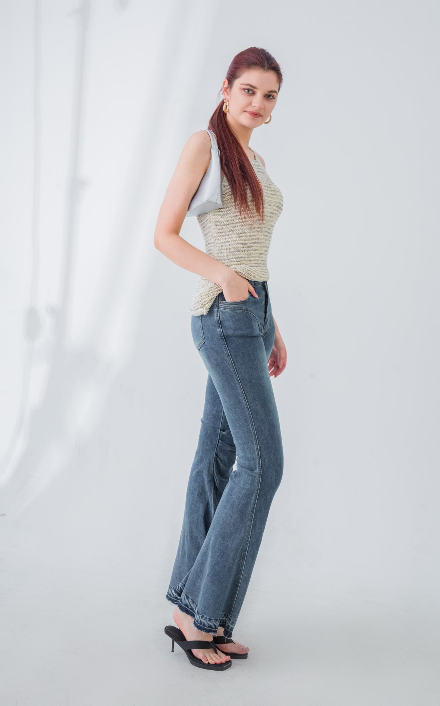 Blue Denim Flared Pants